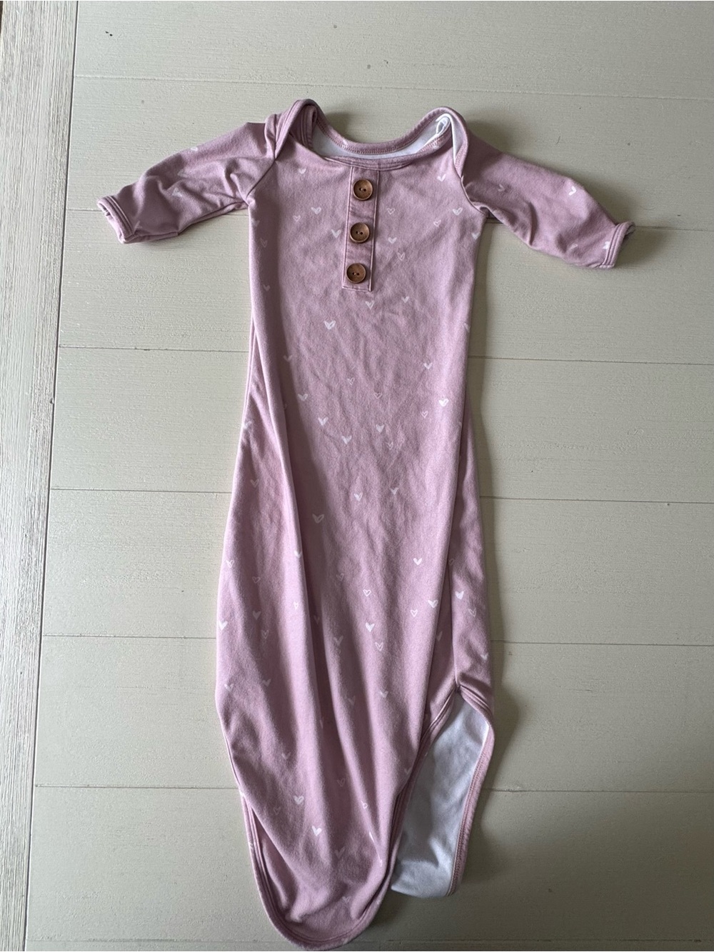 Caden Lane Pink Heart Baby Gown with Wooden Buttons